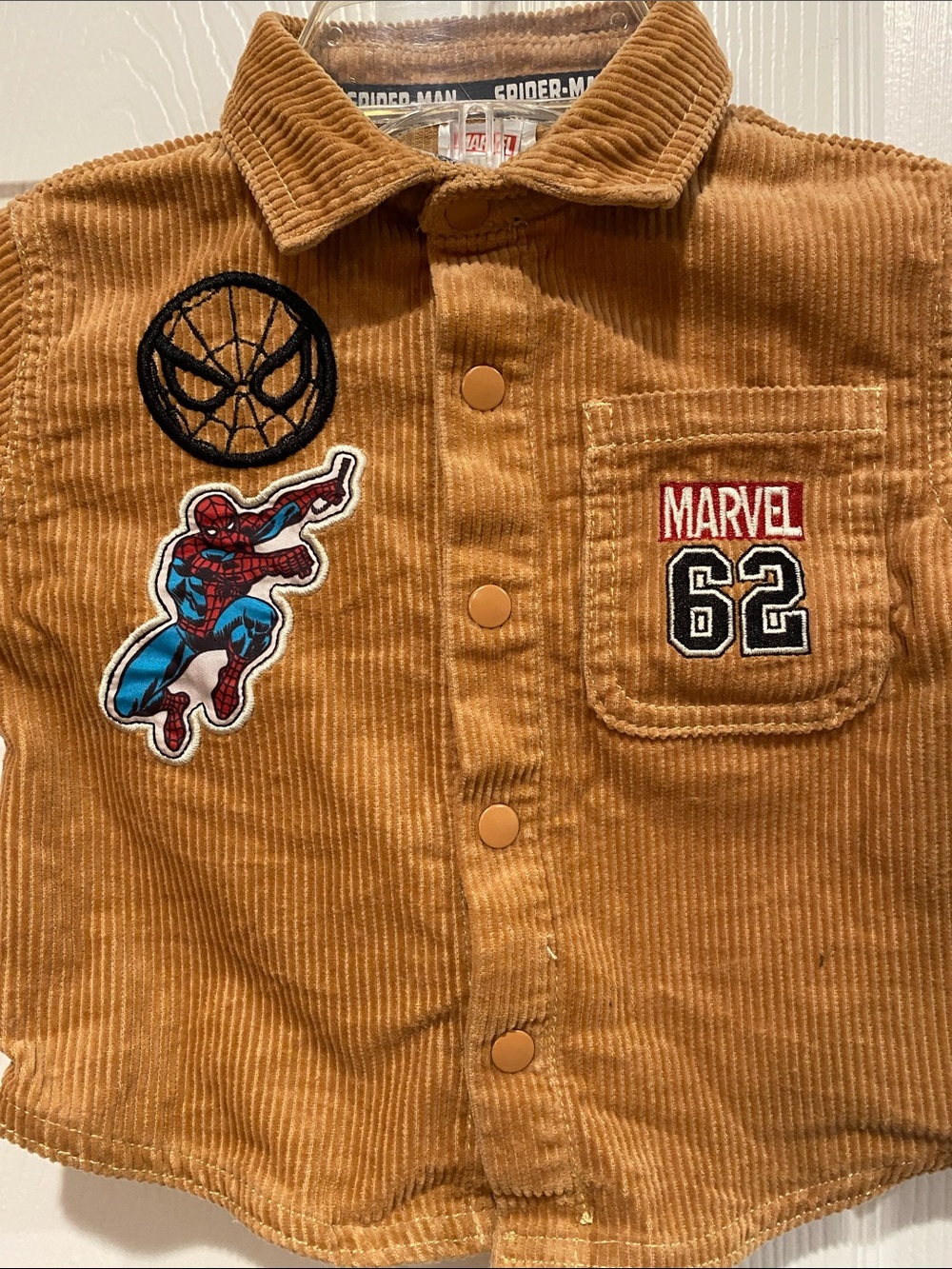 Marvel Tan Corduroy Button-Up Shirt with Spider-Man Patches 12 months